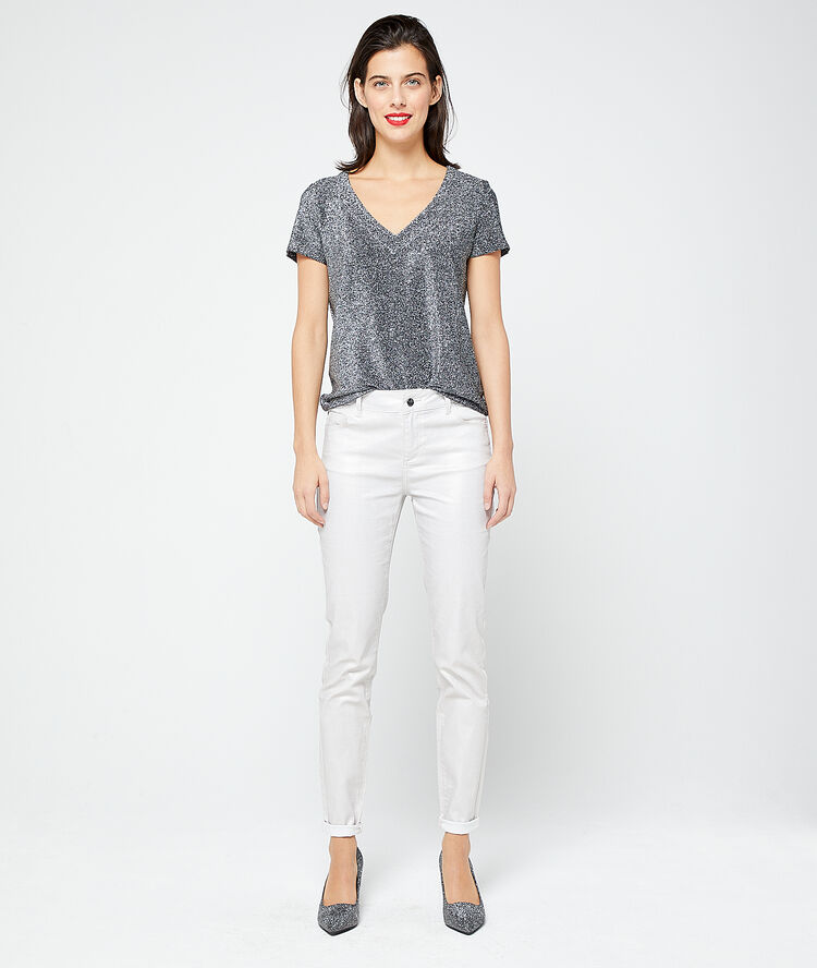 Metallic silver v neck t-shirt silver.