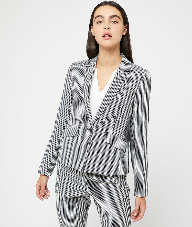 Houndstooth printed blazer black.