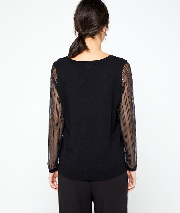 Pull à détails sequins et manches transparentes Pull à détails sequins et manches transparentes