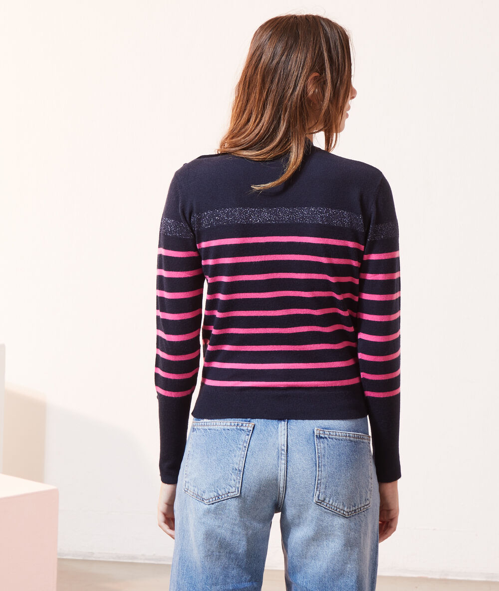 Jumper in stripes and kine knit burgundy.