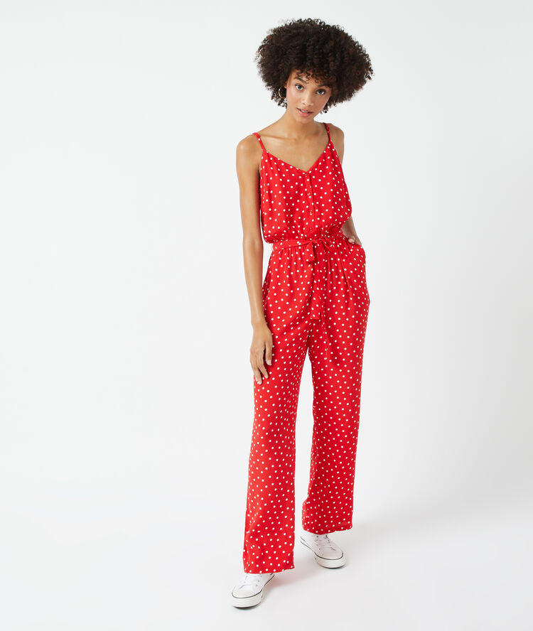 Jumpsuit in dots with thin straps geranium.