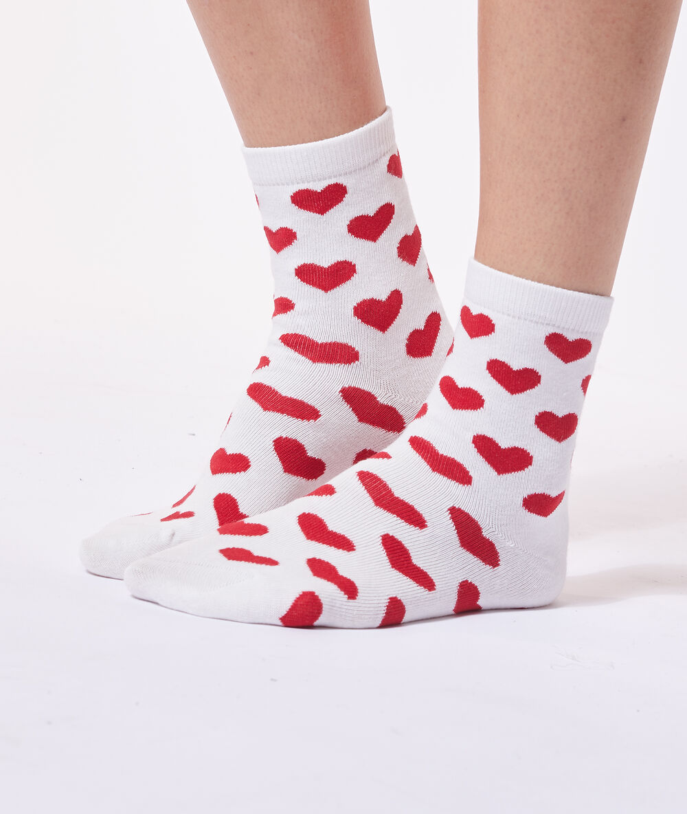 Chaussettes c&oelig;urs blanc.