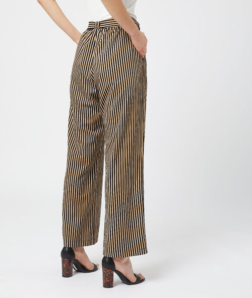 Belted wide leg trousers in stripe black.