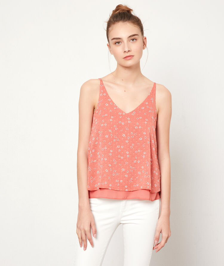 Caraco &agrave; fleurs et plumetis bois de rose.