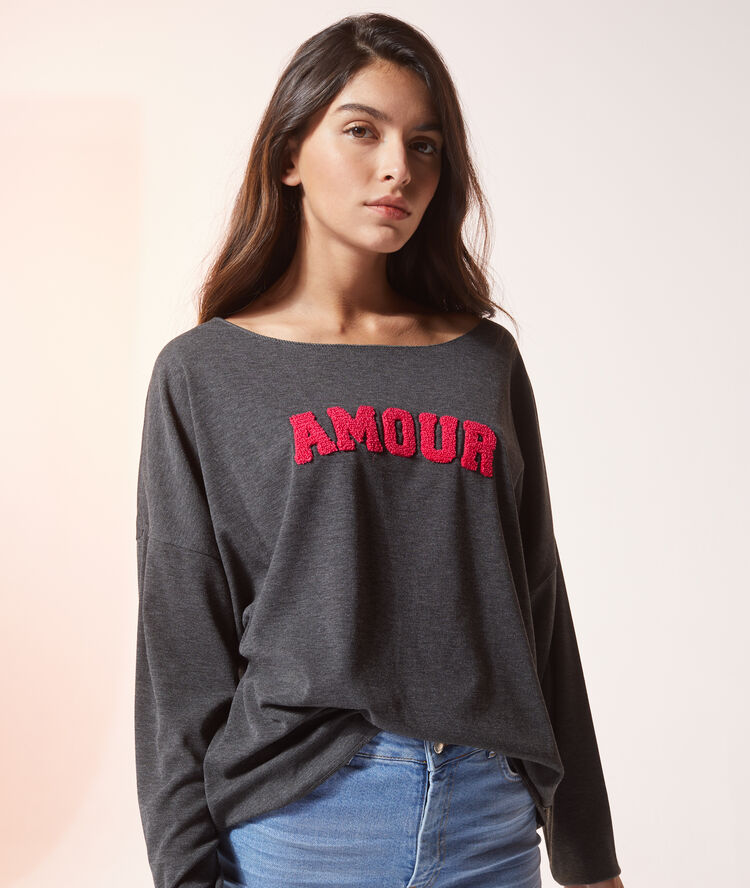 Sweat "amour" gris chine.