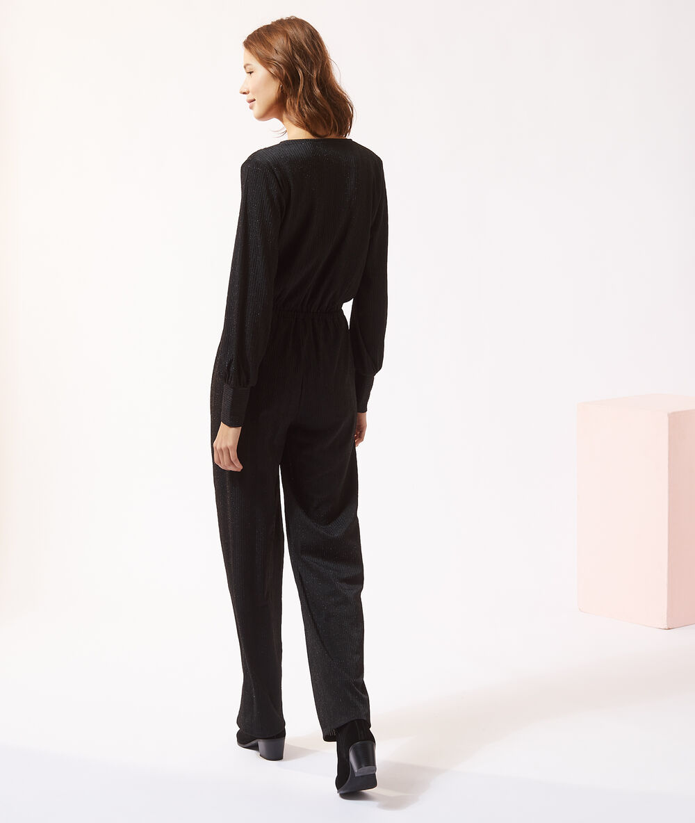 Combinaison paillet&eacute; manches ballon noir.