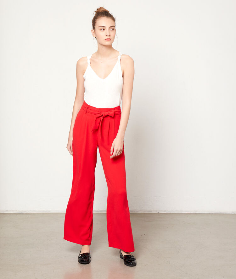 Wide leg trousers to tie geranium.
