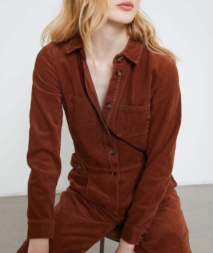 Cord jumpsuit meets work overalls rust.