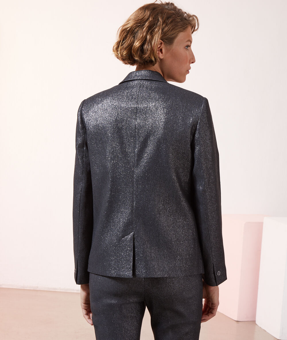 Veste de tailleur paillet&eacute; noir.