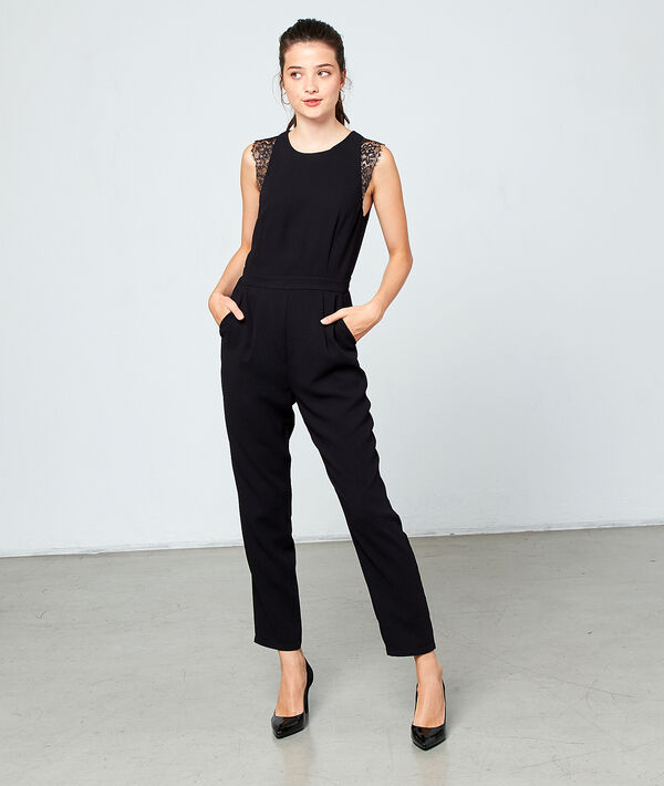 Plain jumpsuit with guipure details Plain jumpsuit with guipure details