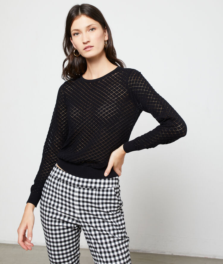 Open knit sweater black.