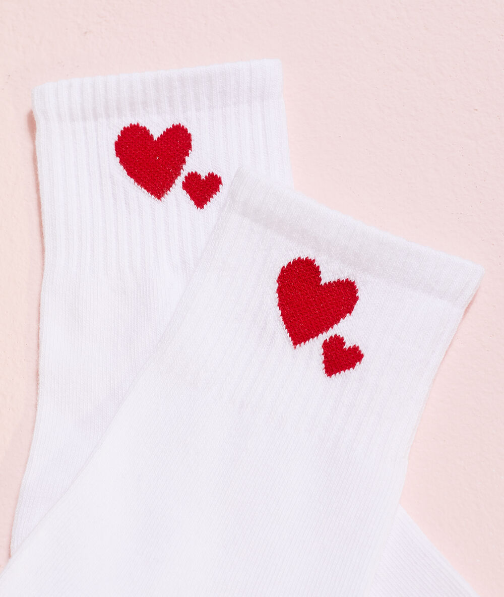 Chaussettes c&oelig;urs blanc.