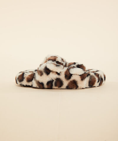 Sandalias peludas, estampado leopardo