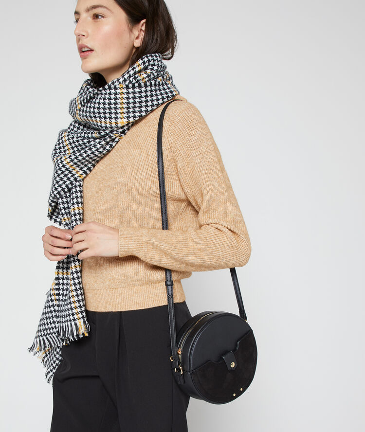 Dual fabric round messenger bag black.
