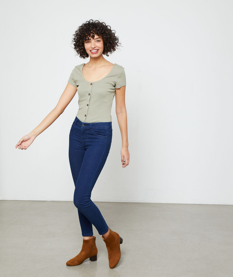 Button through t-shirt light khaki.