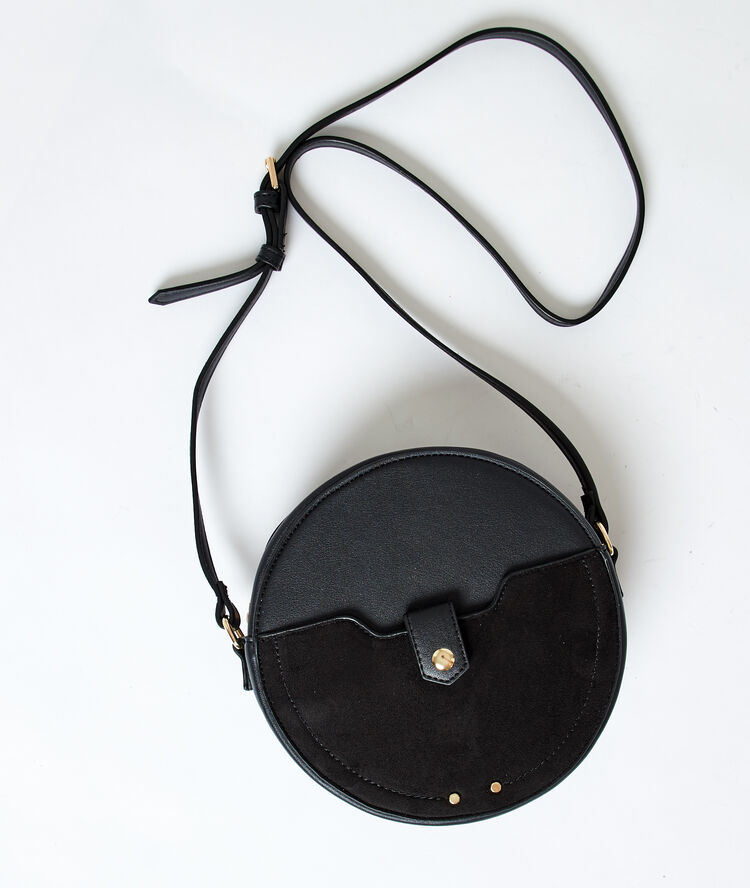 Dual fabric round messenger bag black.