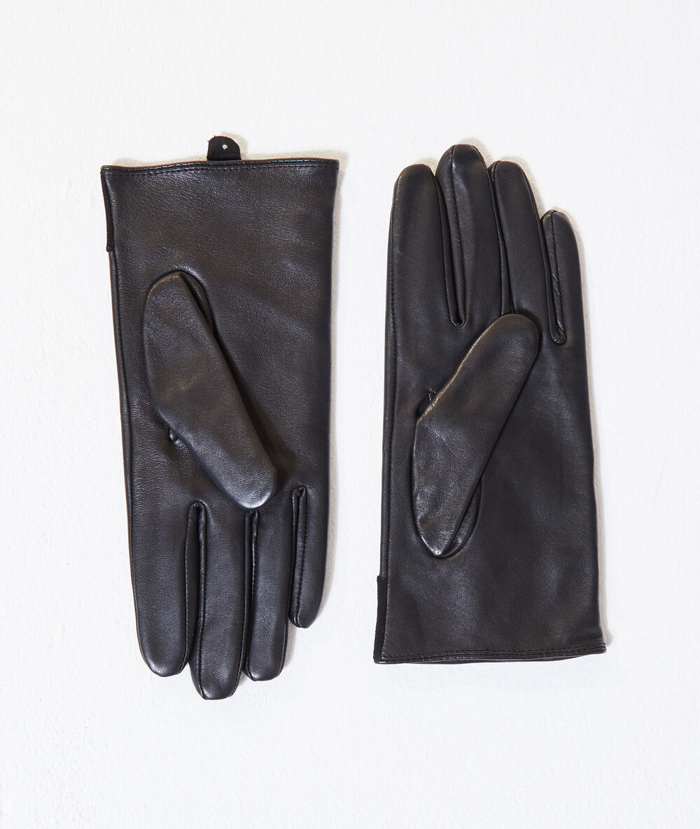 Smooth leather and suede gloves black.