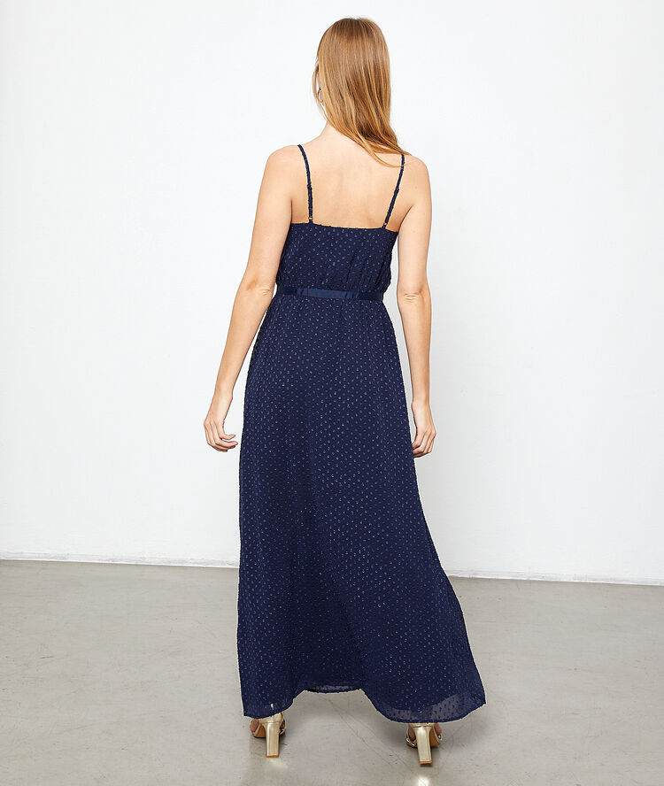 Maxi dress in dobby mesh navy blue.