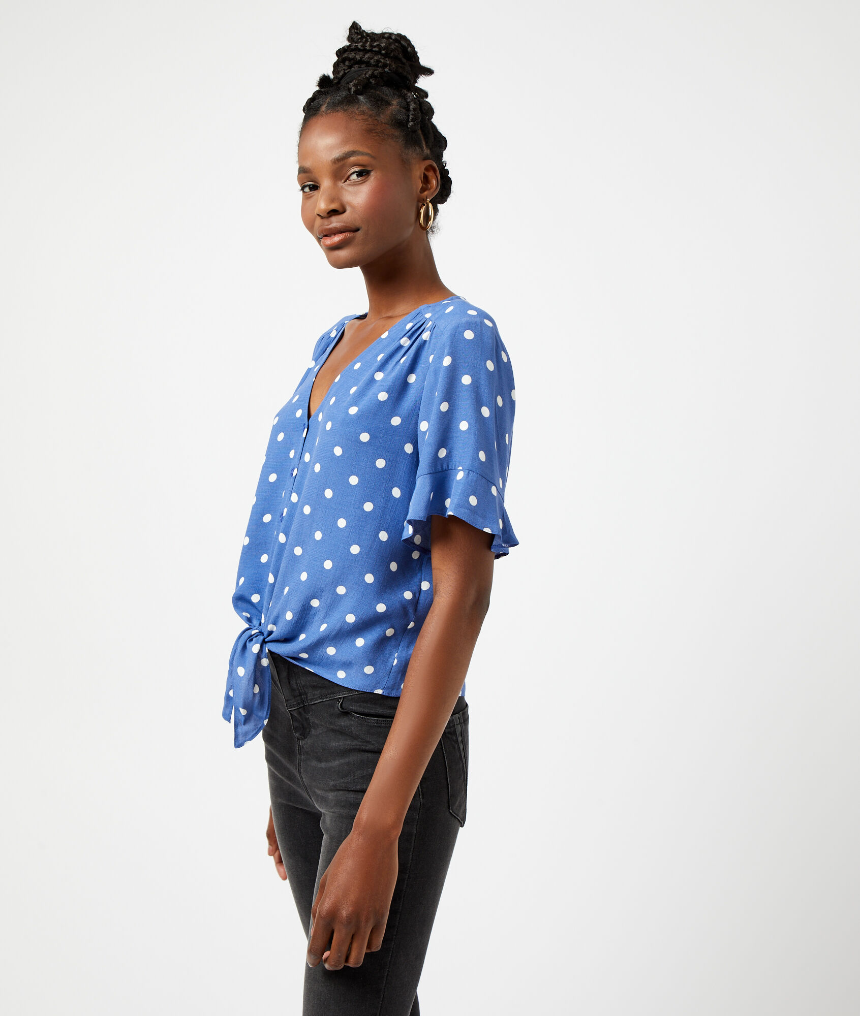 polka dot wrap shirt