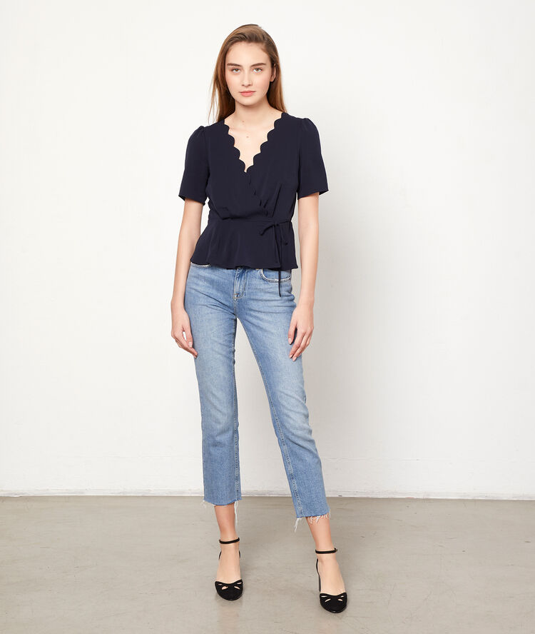 Wrap blouse navy blue.