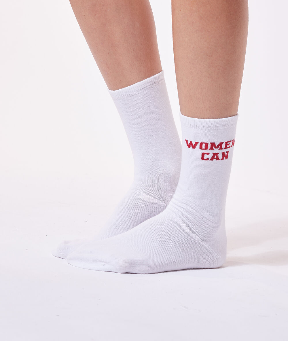 Chaussettes "women can" blanc.