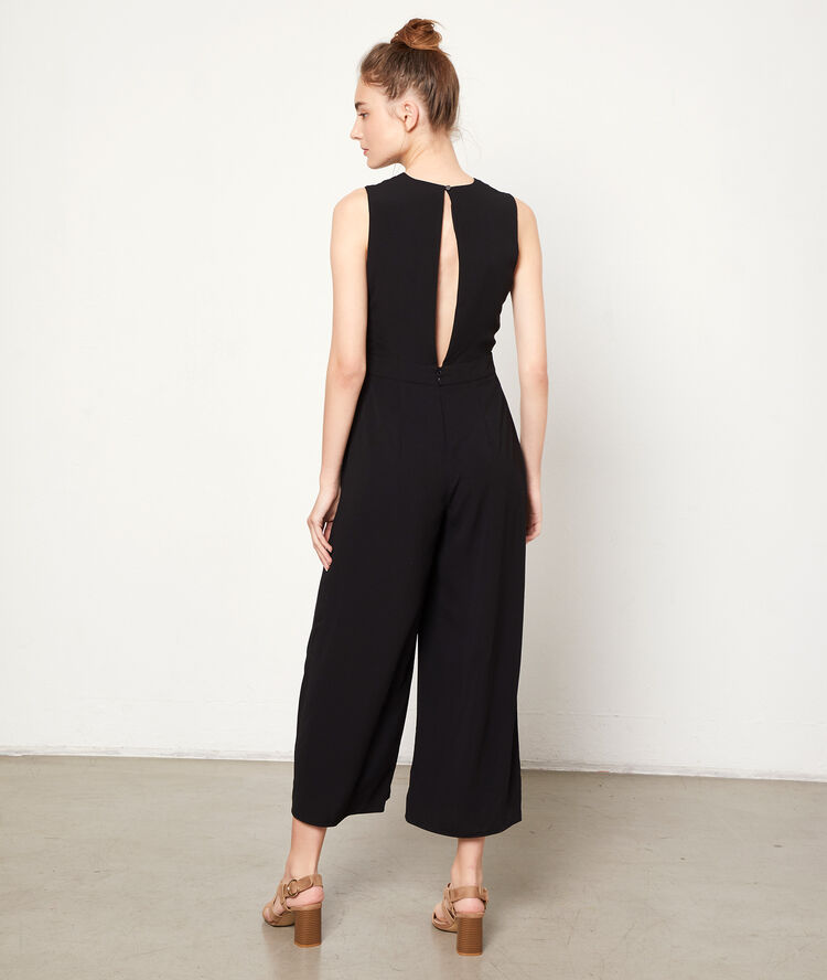 Wide leg jumpsuit with open back black.