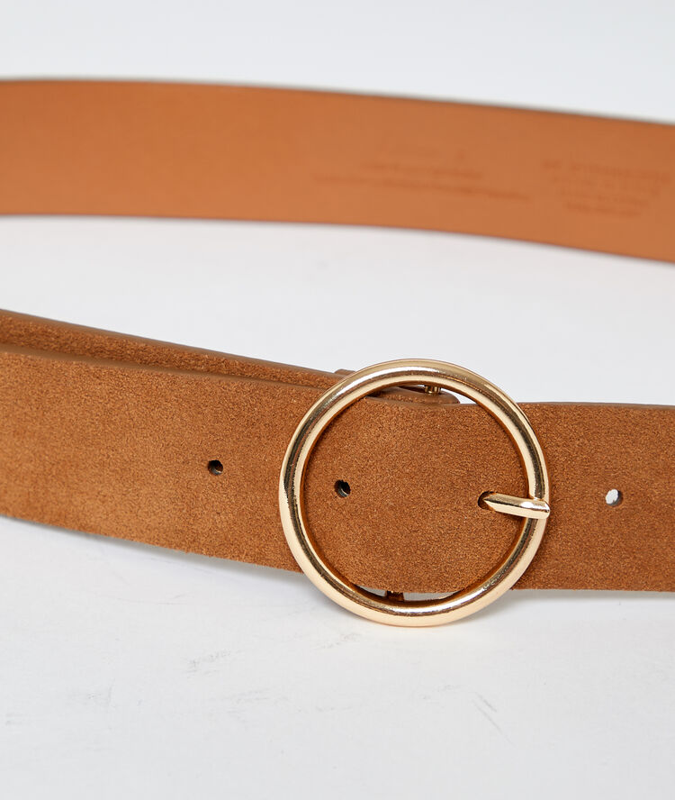 Split leather belt with round buckle savannah.