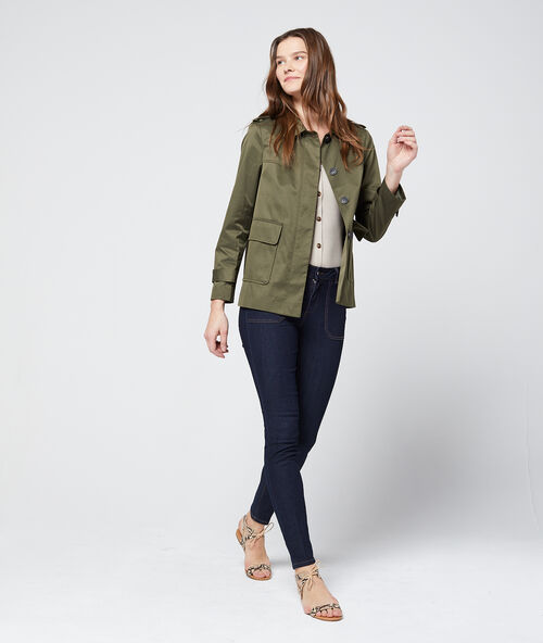 Button through cropped jacket khaki.