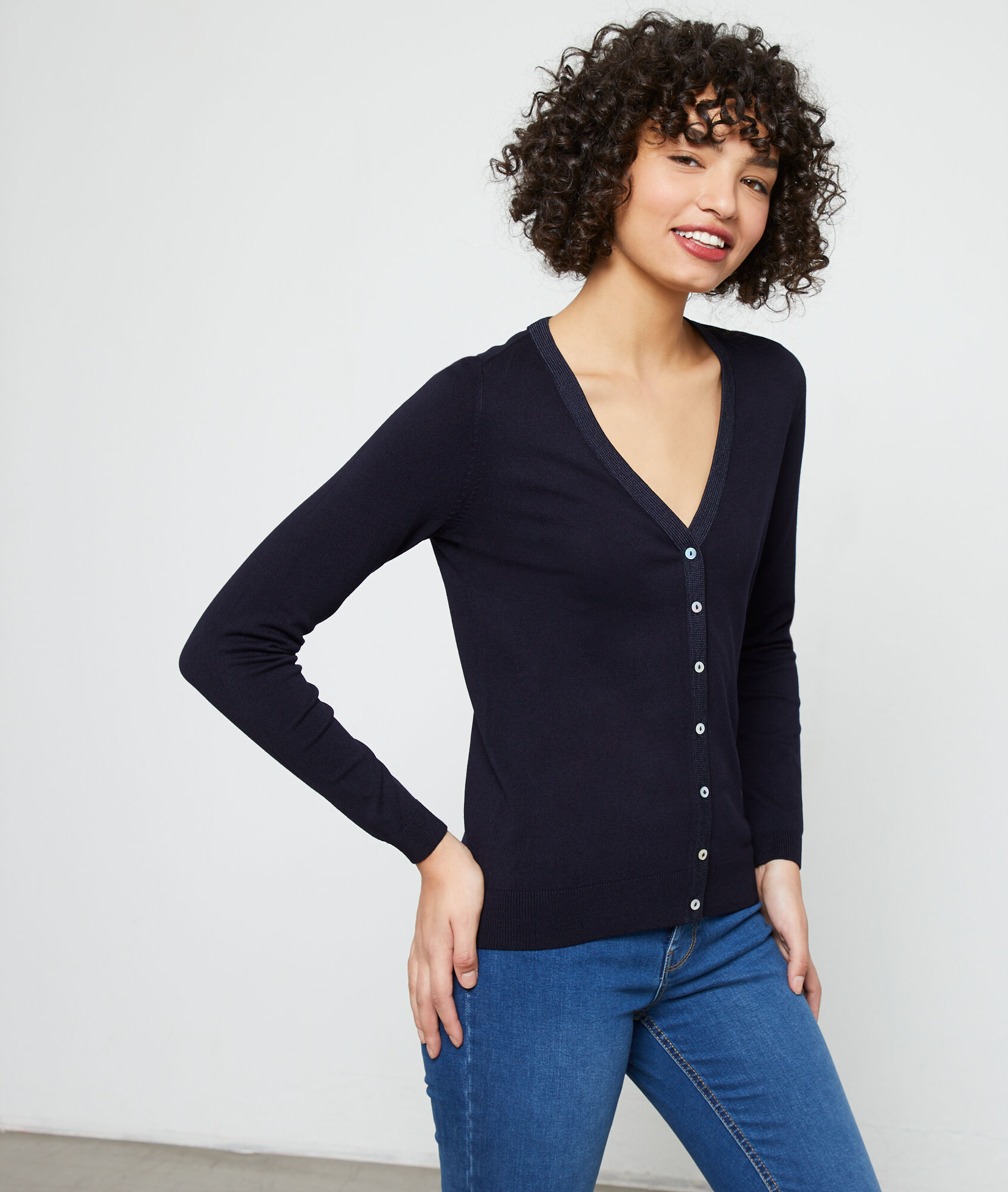 navy fine knit cardigan