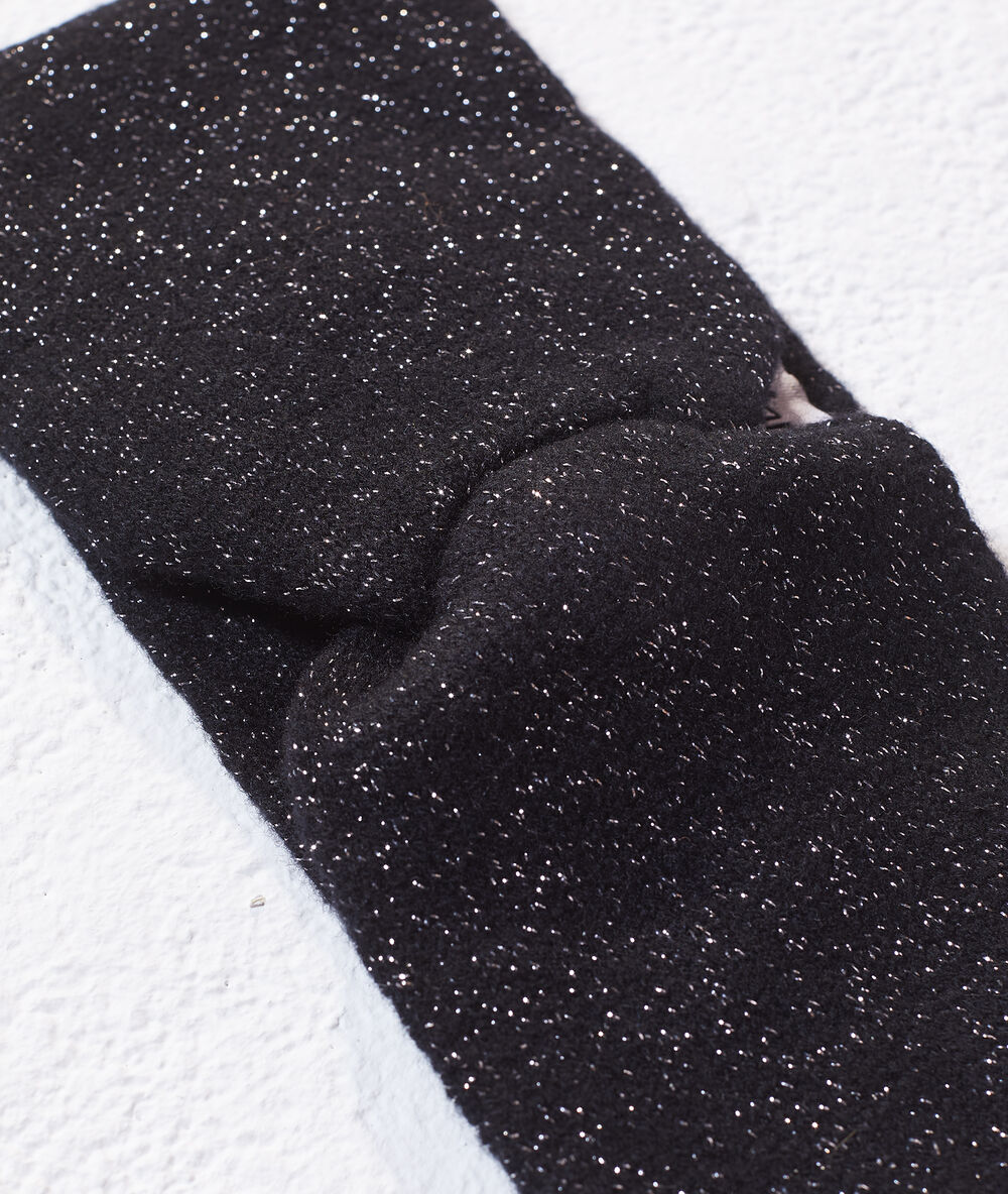 Headband &agrave; fils m&eacute;tallis&eacute;s en cachemire et laine noir.