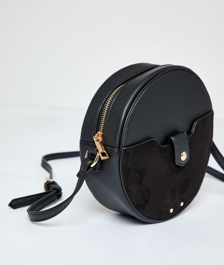 Dual fabric round messenger bag black.