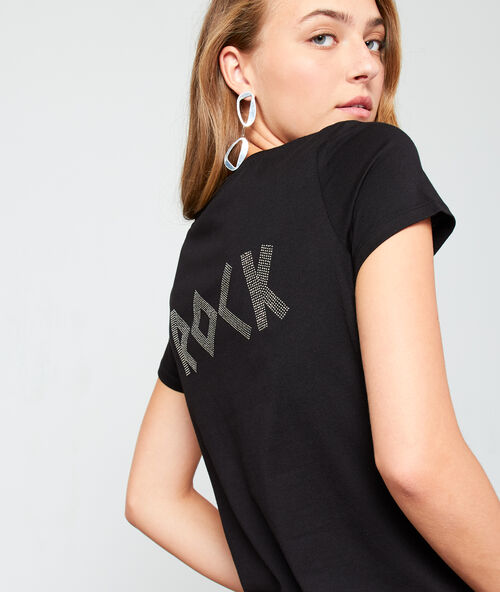 T-shirt "rock" &agrave; strass noir.