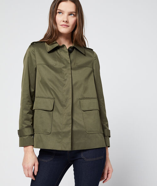 Button through cropped jacket khaki.