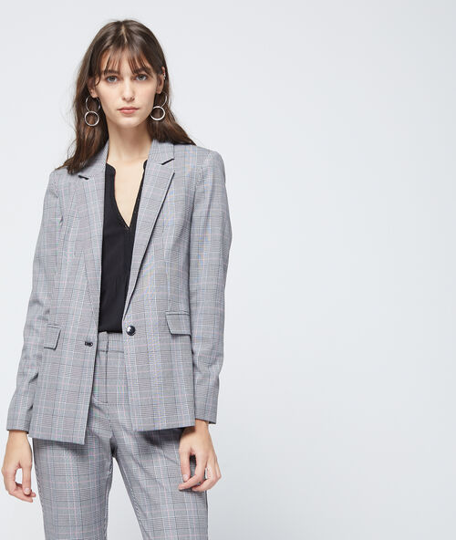 Americana entallada con estampado príncipe de gales negro.