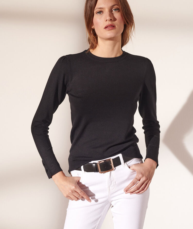 Pull col rond maille fine noir.