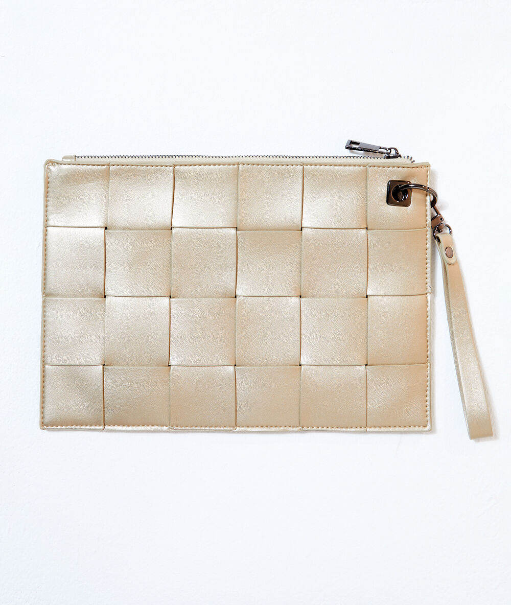 Sac pochette tress&eacute; or.