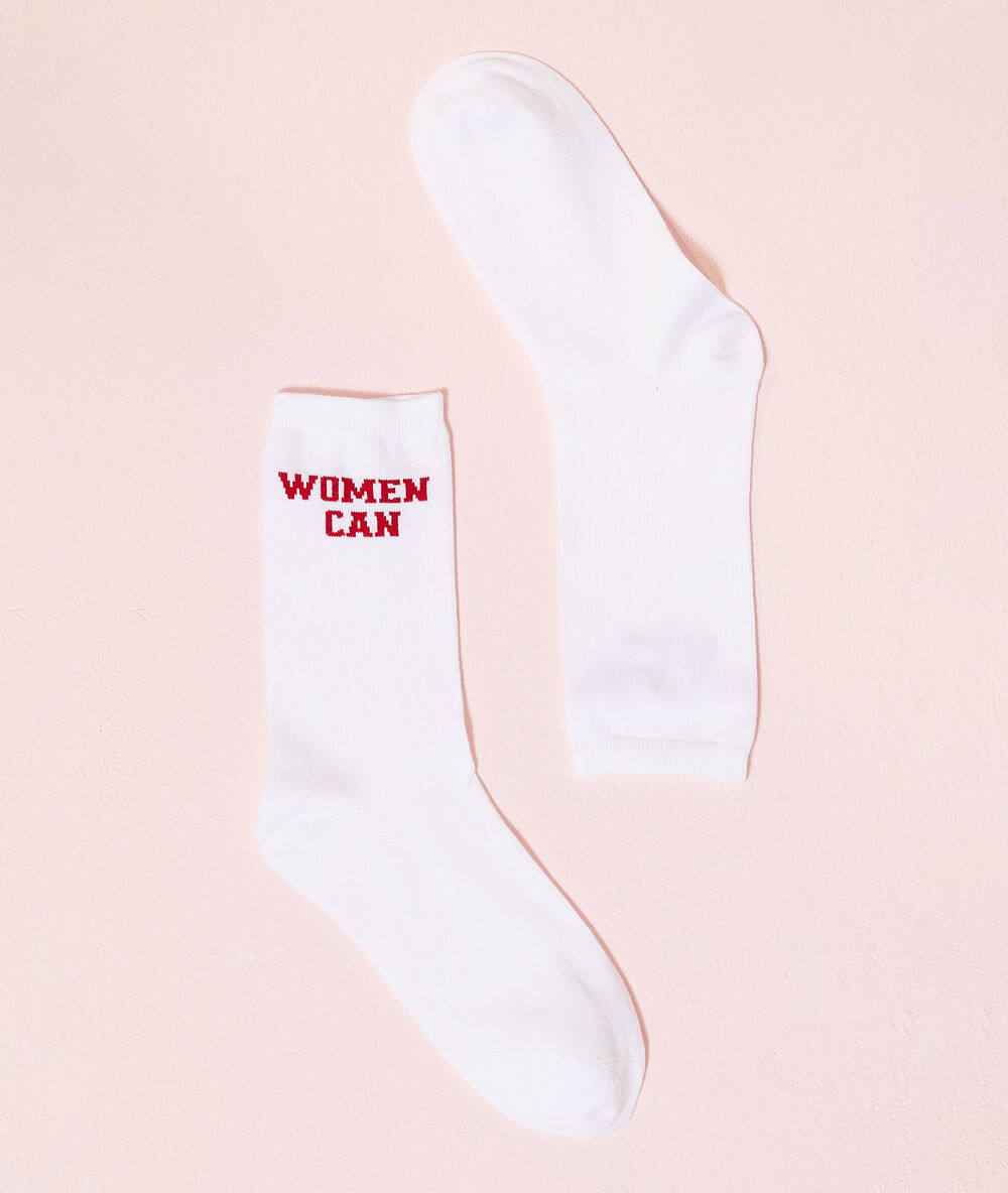 Chaussettes "women can" blanc.