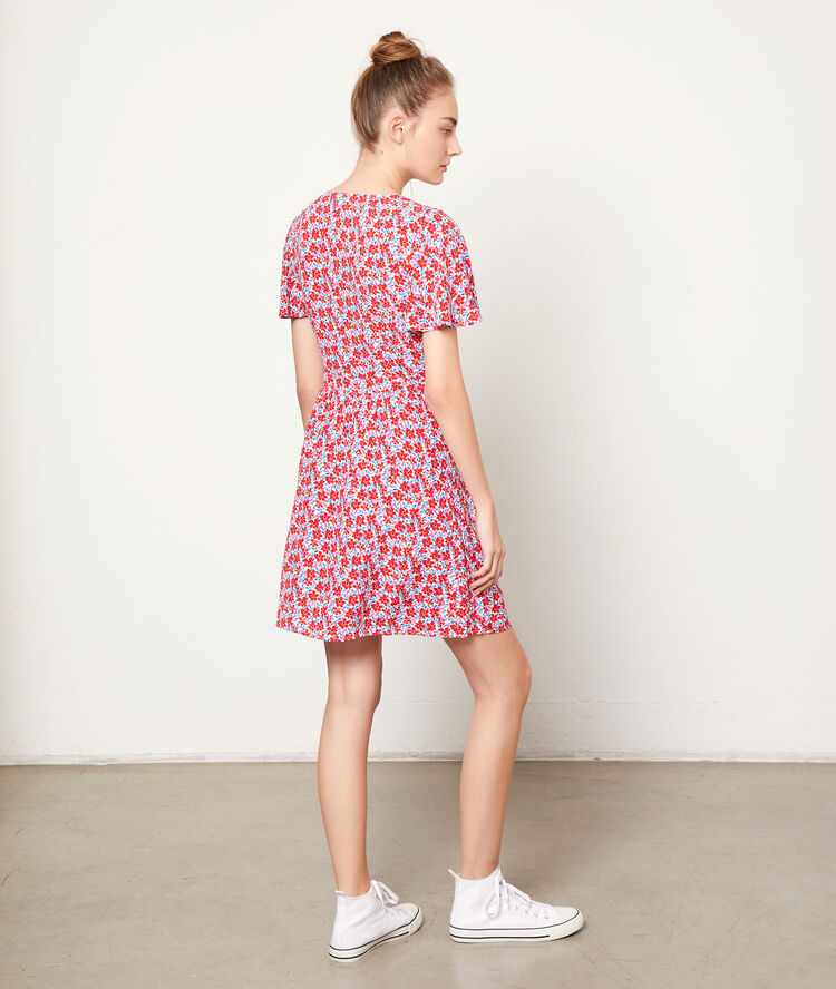 Robe imprim&eacute; fleuri &agrave; boutons geranium.