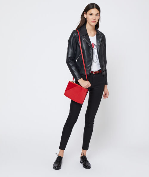 Leather look biker jacket black.
