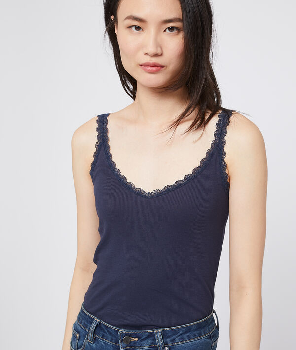 Rib tank with guipure neckline Rib tank with guipure neckline