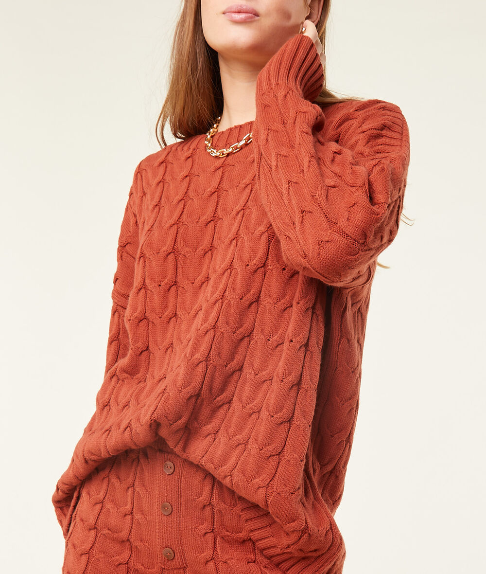 Wide neck cable-knit jumper