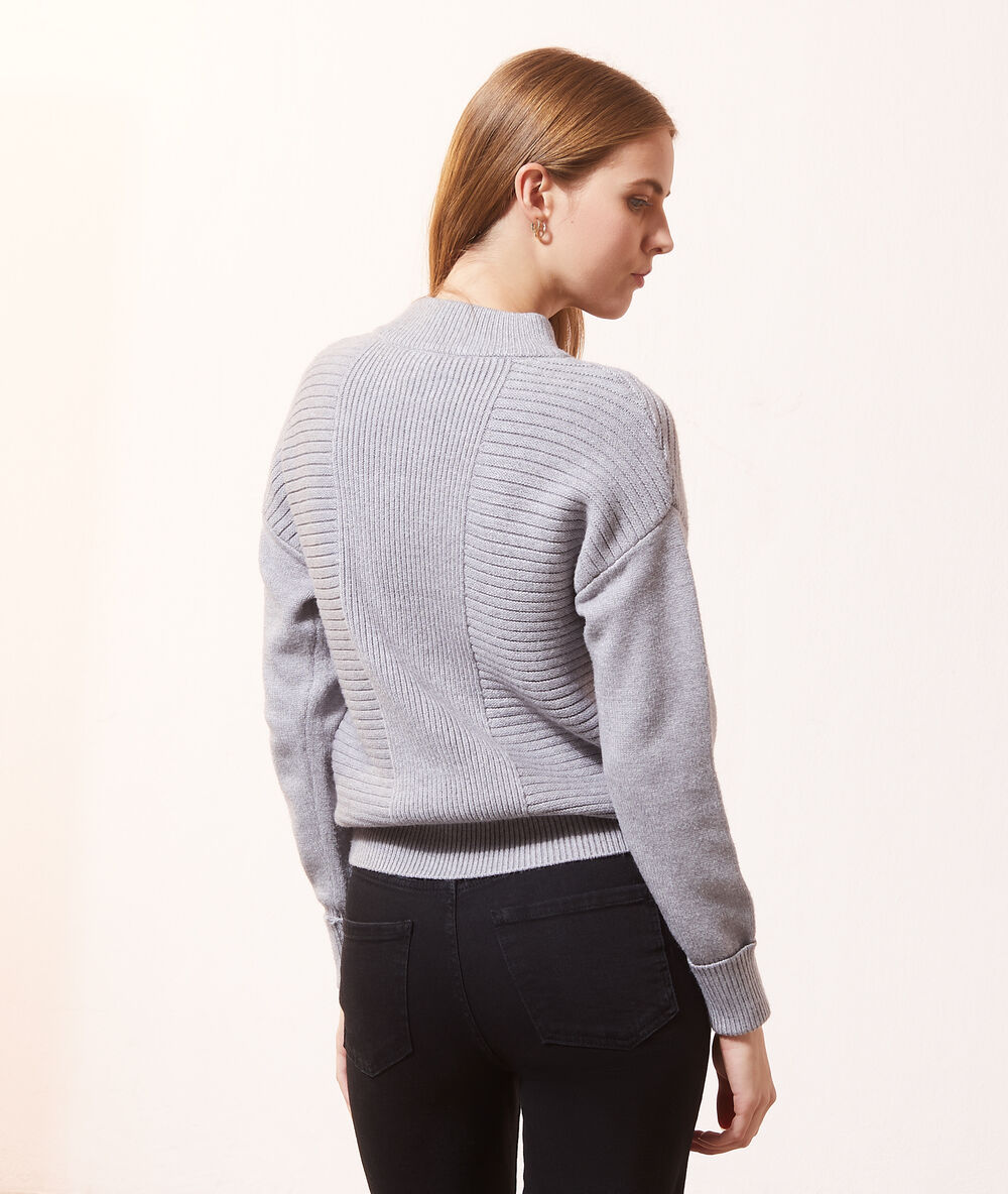 High neck jumper in a maxi knit light grey marl.