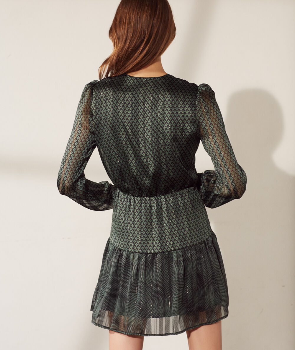 Robe cache-c&oelig;ur imprim&eacute; g&eacute;om&eacute;trique noir.