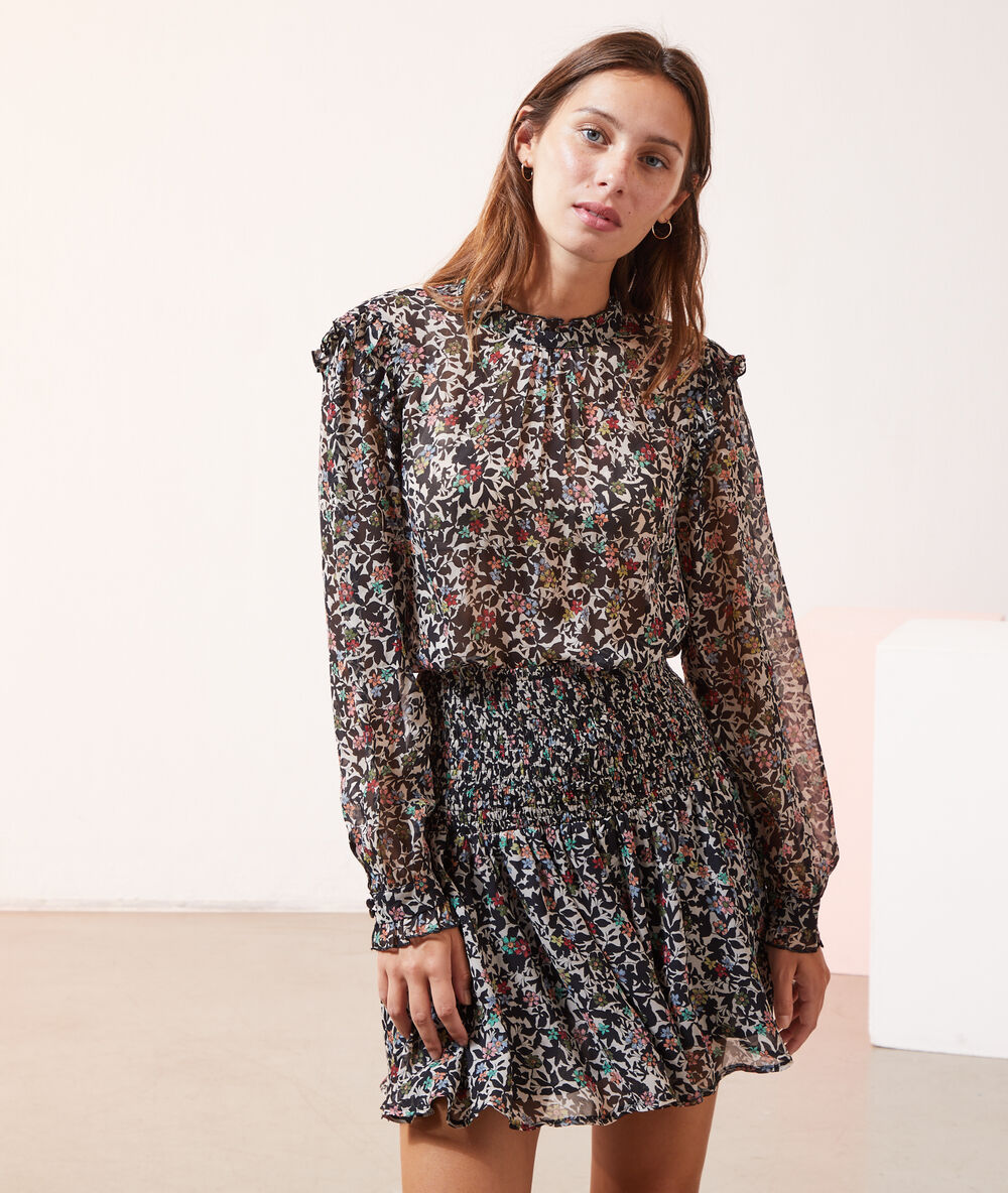 Blouse imprim&eacute; fleuri noir.