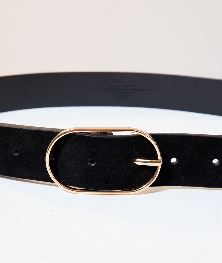 Ceinture en cro&ucirc;te de cuir noir.