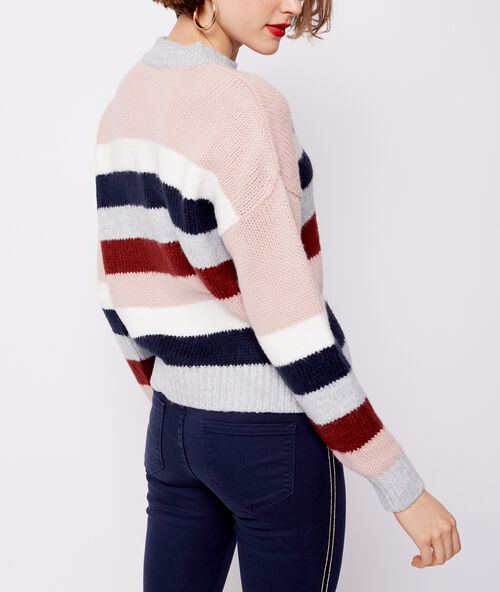 Stripe cable knit jumper light grey marl.