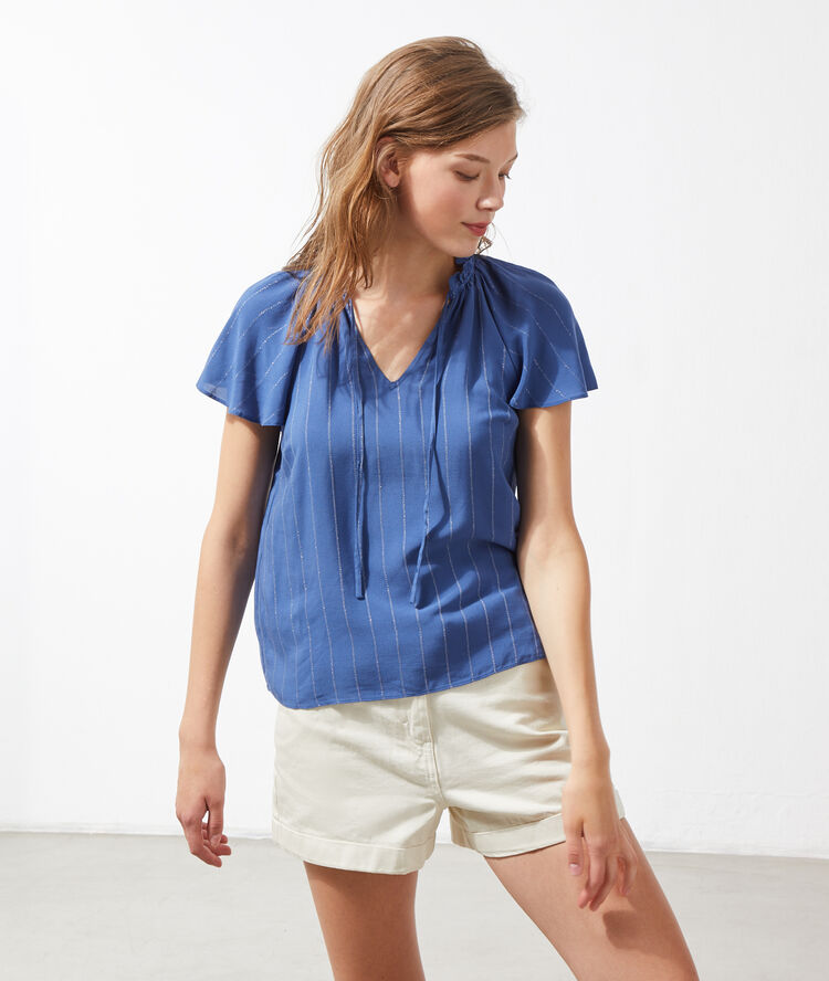 Striped tie blouse black.