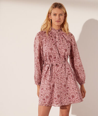 Printed cotton dress with tie fastening   