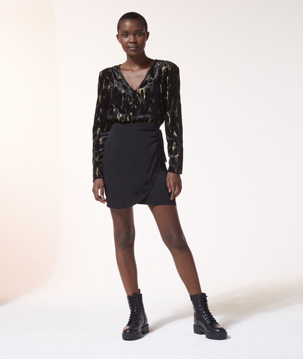 Body en velours manches bouffantes noir.