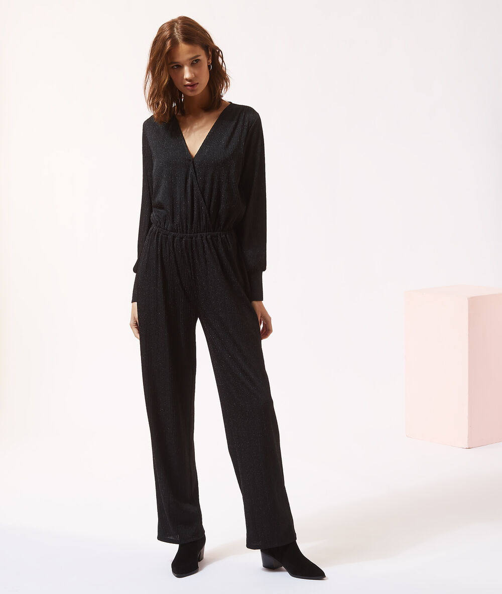 Combinaison paillet&eacute; manches ballon noir.